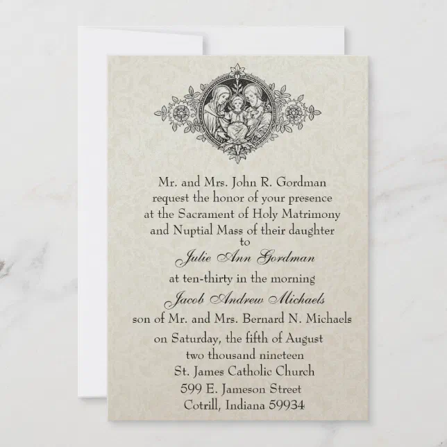 Catholic Holy Family Black and White Wedding Invitation | Zazzle