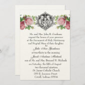 Catholic Holy Family Pink Roses Floral  Wedding Invitation (Front/Back)