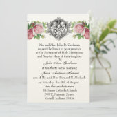 Catholic Holy Family Pink Roses Floral  Wedding Invitation (Standing Front)