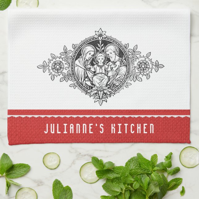 Catholic Holy Family Religious Decorative Line Art Kitchen Towel (Folded)