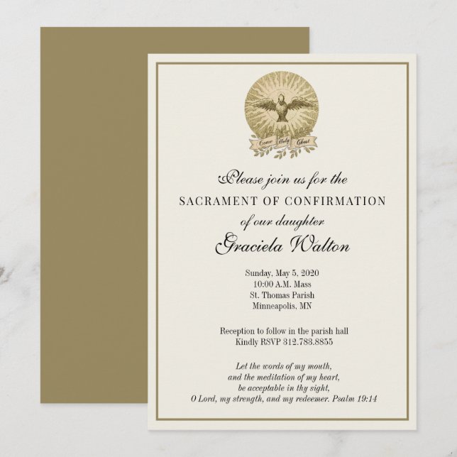 Catholic Holy Ghost Sacrament of Confirmation Invitation (Front/Back)