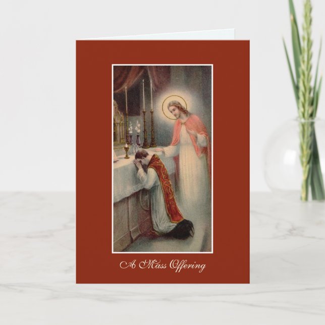 Catholic Holy Mass Offering Sacred Heart Jesus  Holiday Card (Front)
