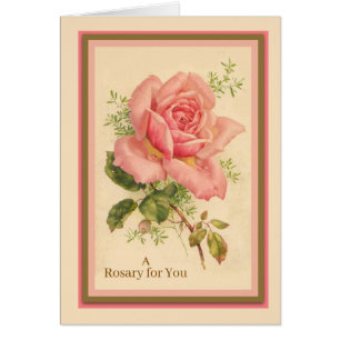 Catholic Holy Rosary Pink Rose Floral Cards