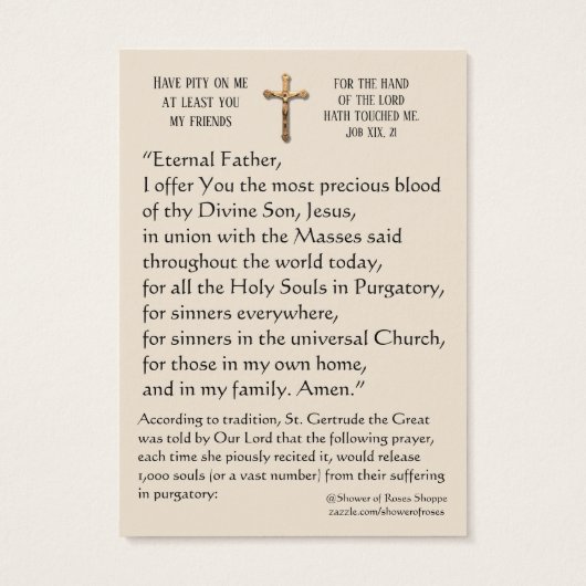 Catholic Holy Souls Purgatory Prayer St. Gertrude (Back)
