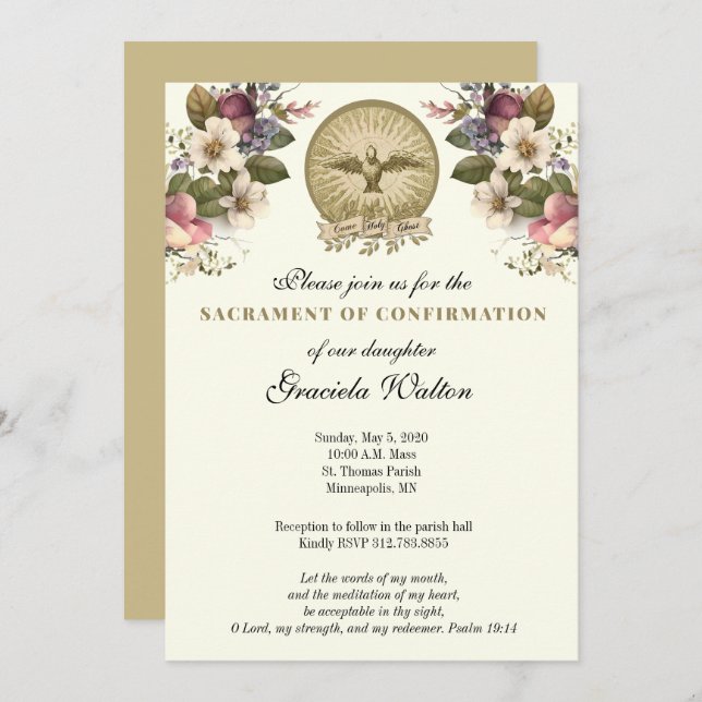Catholic Holy Spirit Sacrament of Confirmation Invitation (Front/Back)