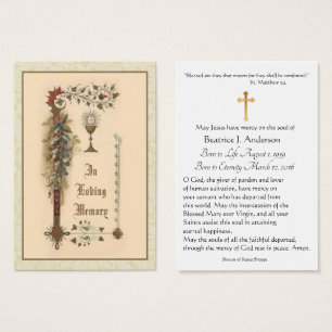 Catholic Host Chalice Funeral Memorial Holy Card -