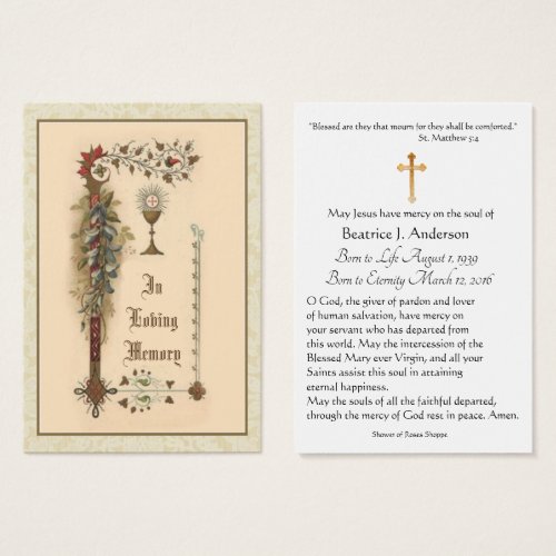 Catholic Host Chalice Funeral Memorial Holy Card _