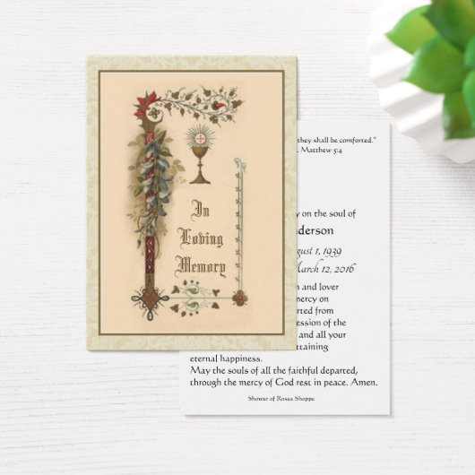 Catholic Host Chalice Funeral Memorial Holy Card - (Desk)