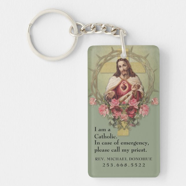 Catholic ID Religious Sacred Heart of Jesus  Keych Keychain (Front)