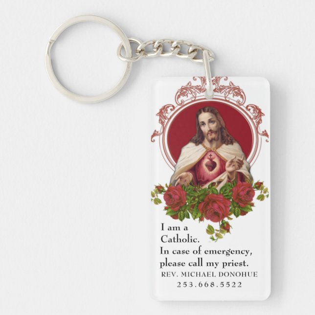 Catholic ID Religious Sacred Heart of Jesus  Keych Keychain (Front)