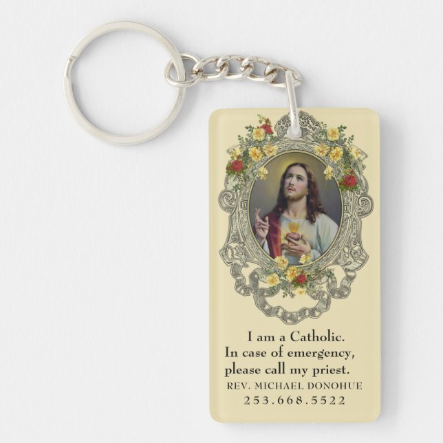Catholic ID Religious Sacred Heart of Jesus  Keychain (Front)
