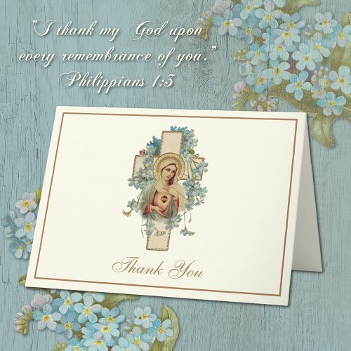 Catholic Immaculate Heart Virgin Mary Floral Holiday Card