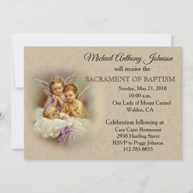 Catholic Infant Baptism Angels Invitations (Front)