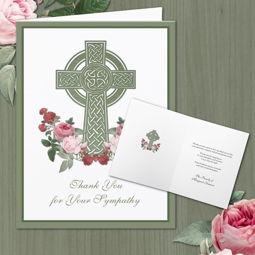Catholic Irish Celtic Cross Roses Condolence Thank You Card