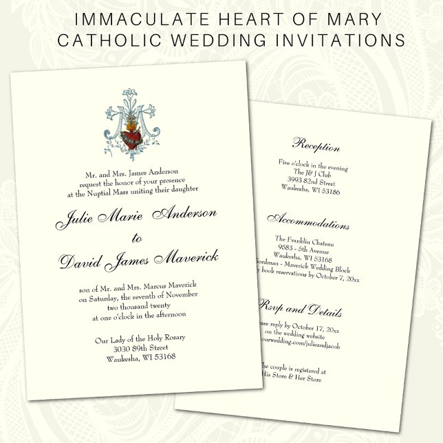 Catholic Ivory Wedding Marian Cross Reception Invitation (Creator Uploaded)