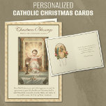 Catholic Jesus Christmas Scripture VIrgin Mary  Holiday Card<br><div class="desc">Featuring a beautiful Christmas vintage image of Jesus in a manger that is in a tabernacle on the altar with the Holy Eucharist. Inside is a lovely image of the Blessed Virgin holding the Baby Jesus.  All text and fonts can be modified.</div>