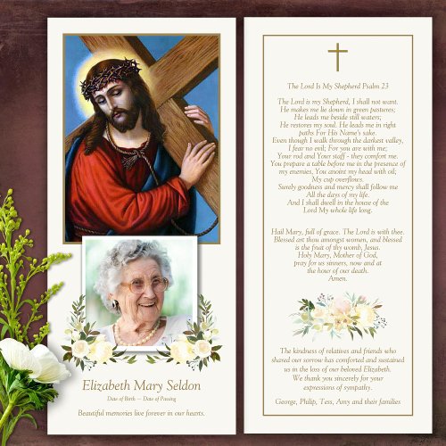 Catholic Jesus Cross Funeral Thank You Card