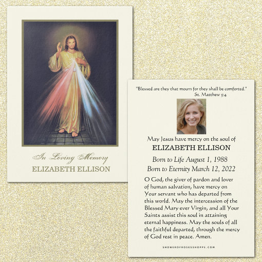 Catholic Jesus Divine Mercy Funeral Prayer Card Zazzle