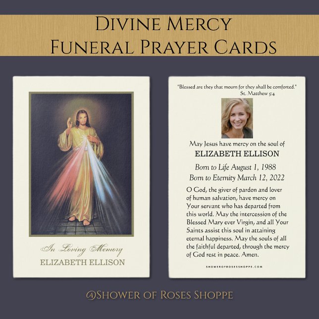 Catholic Jesus Divine Mercy Funeral Prayer Card (Catholic Divine Mercy Funeral Memorial Prayer Cards - Easy to personalize)