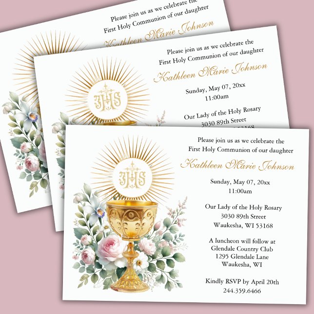 Catholic Jesus First Communion Floral Invitations (Creator Uploaded)