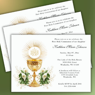 Catholic Jesus First Communion Floral Invitations