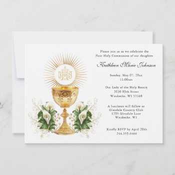 Catholic Jesus First Communion Floral Invitations by ShowerOfRoses at Zazzle