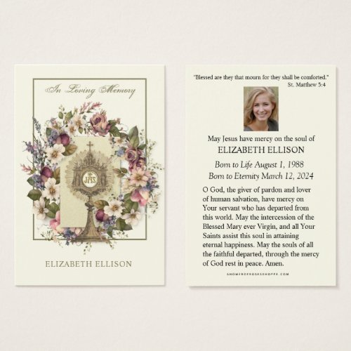 Catholic Jesus Floral  Funeral Prayer Card