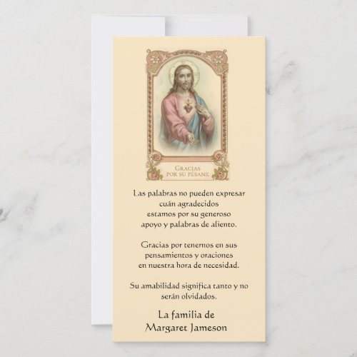 Catholic Jesus Funeral Condolence Spanish Thank You Card