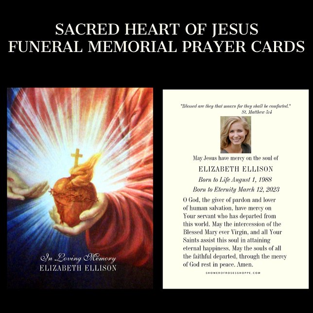 Catholic Jesus Funeral Memorial Prayer Card (CATHOLIIC FUNERAL MEMORIAL PRAYER CARDS WITH THE SACRED HEART OF JESUS. )
