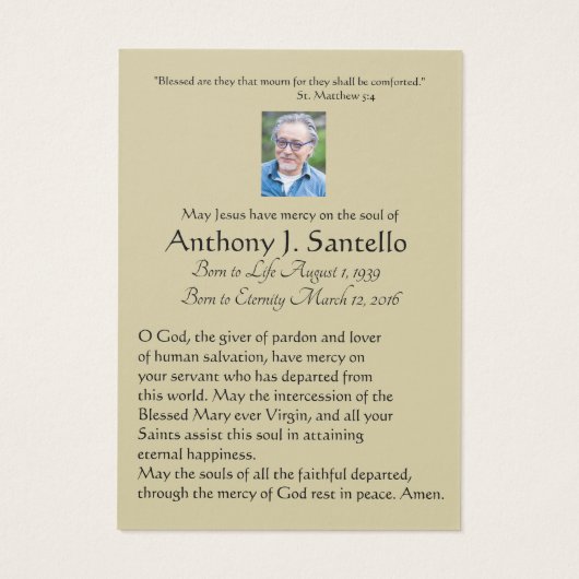 Catholic Jesus Funeral Sympathy Prayer Holy Card (Back)