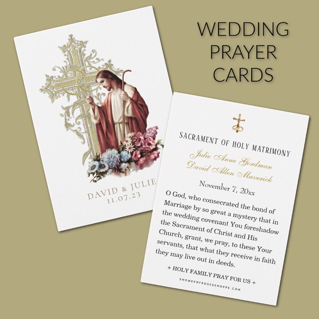 Catholic Jesus Gold Cross Wedding Prayer Card (Traditional Catholic Wedding Prayer Cards Jesus the Good Shepherd
)