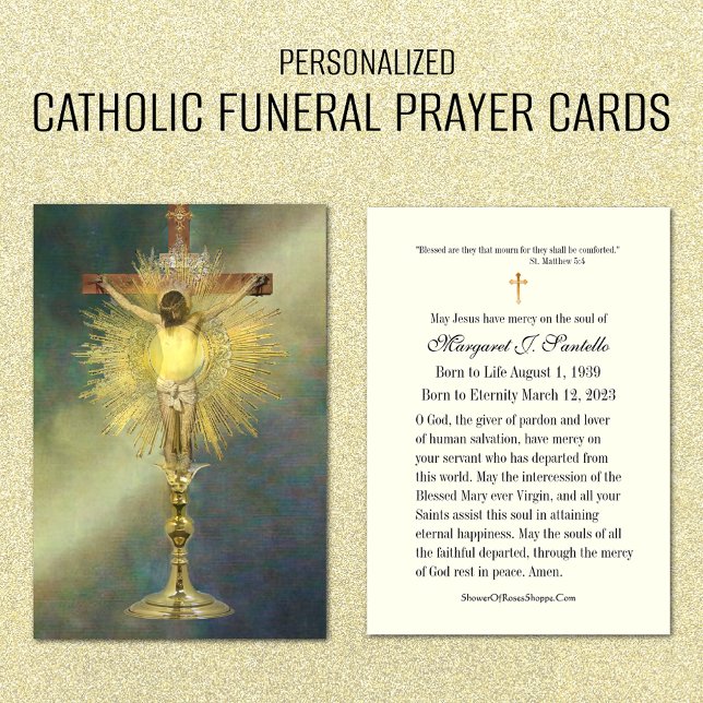 Catholic  Jesus Memorial Funeral Prayer Card  (Traditional Catholic Funeral Memorial Prayer Card with Jesus Crucified on Cross)