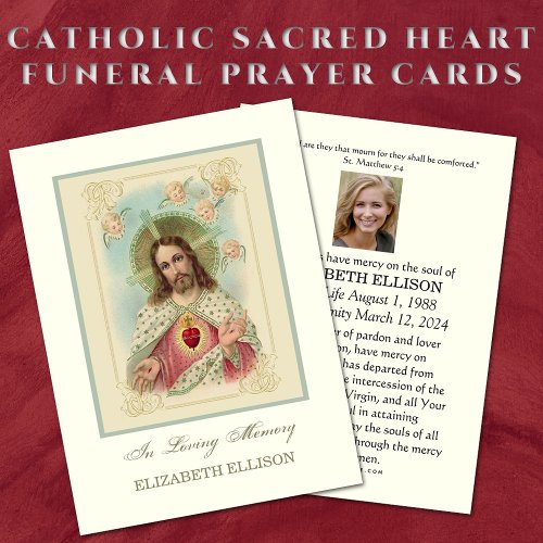 Catholic Jesus Sacred Heart Funeral Prayer Card