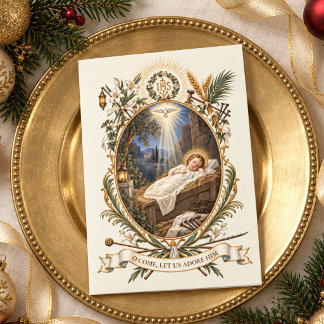 Catholic Jesus sleeping in manger Holiday Card