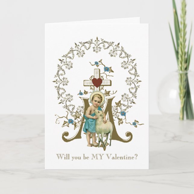 Catholic Jesus with Lamb Marian Religious Cross Card (Front)