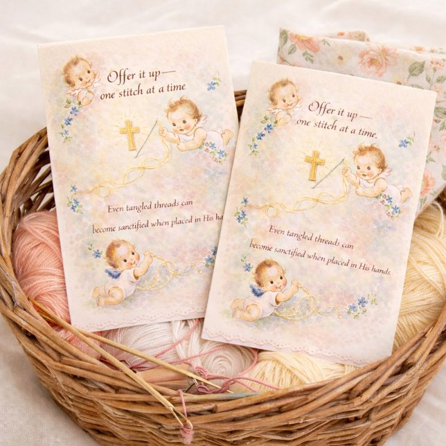 Catholic Knitter, Homemaker Embroidery Sewing Postcard (Creator Uploaded)