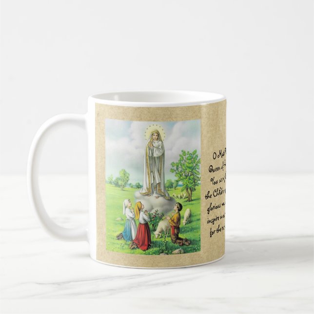 Catholic Lady of Fatima Prayer Gift Personalized Coffee Mug (Left)