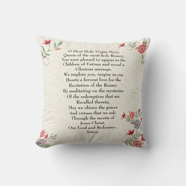 Catholic Lady of Fatima Prayer Gift Personalized Throw Pillow (Front)
