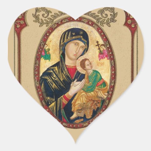 Catholic Lady of Perpetual Byzantine Icon Heart Sticker