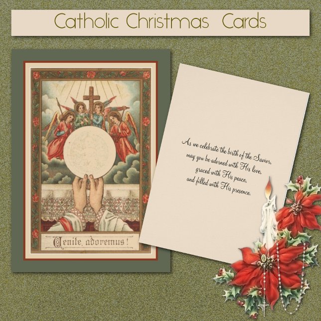 Catholic Latin Mass Angels Host (Traditional Catholic Christmas Cards with Latin Text Venite Adoremus "O Come Let Us Adore Him")