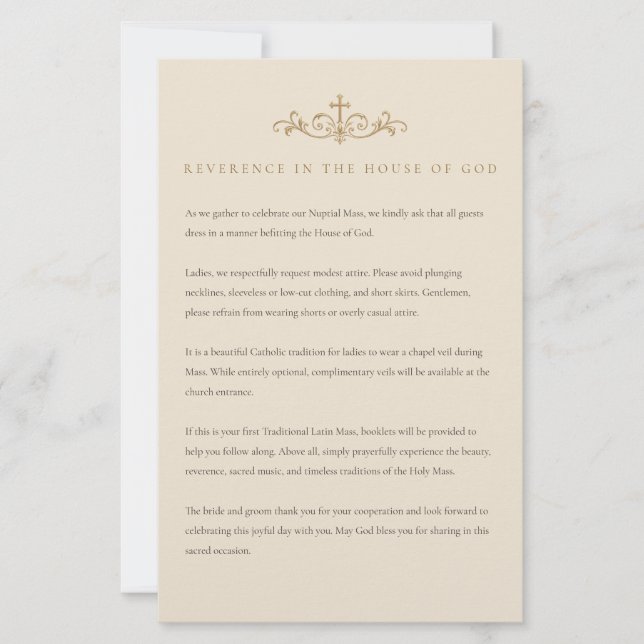 Catholic Latin Mass Dress Code Insert Stationery (Front)