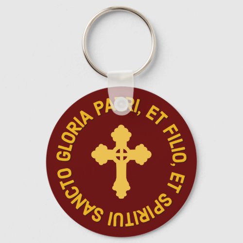 Catholic Latin Mass Glory Be Prayer Red  Gold Keychain