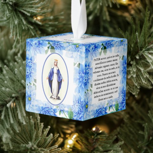 Catholic Latin Prayers Virgin Mary Crucifix Cube Ornament