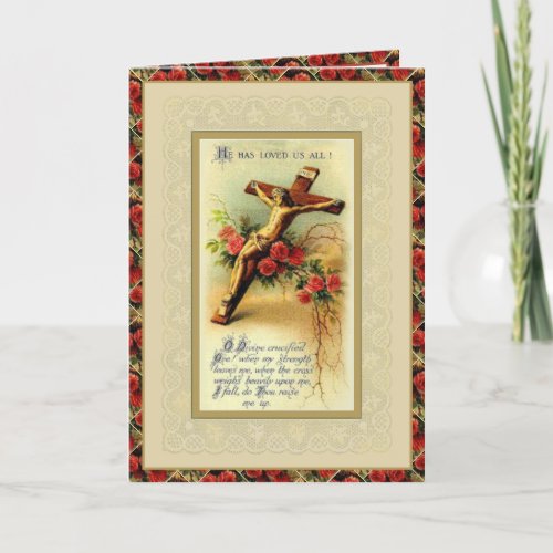 Catholic Lenten Crucifix Roses Prayer Vintage Holiday Card