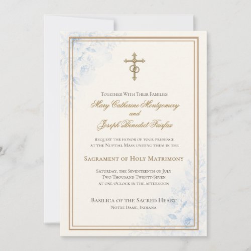 Catholic Light Blue Floral Wedding Invitation