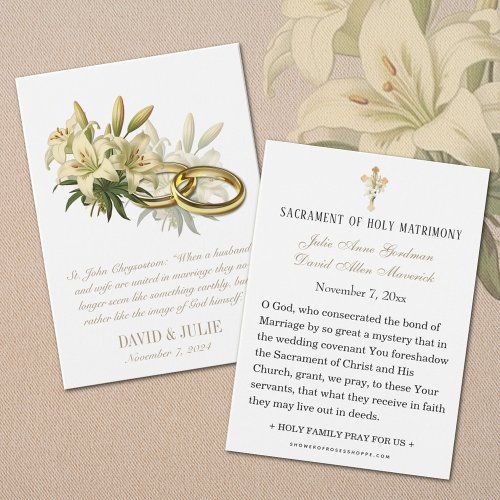 Catholic Lily Rings Wedding Holy Card