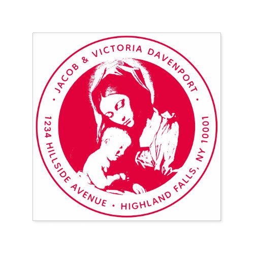Catholic Madonna and Child Red Return Address Self_inking Stamp