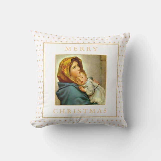 Catholic Madonna & Child Religious Christmas Gift Throw Pillow (Front)