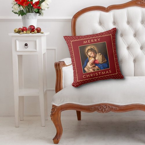 Catholic Madonna  Child Religious Christmas Gift Throw Pillow