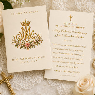 Catholic Marian Cross Floral Wedding Prayer Card